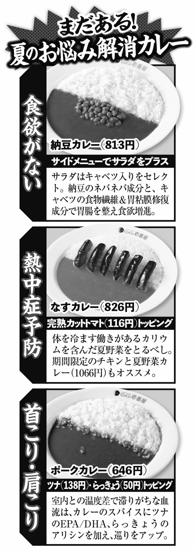 CoCo壱番屋　夏のお悩み解消カレー3品