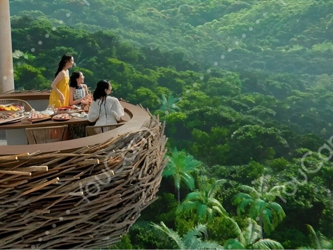 空中に浮かぶようなネスト席からは、ご褒美のようなロケーション。 絶景を食すレストラン。