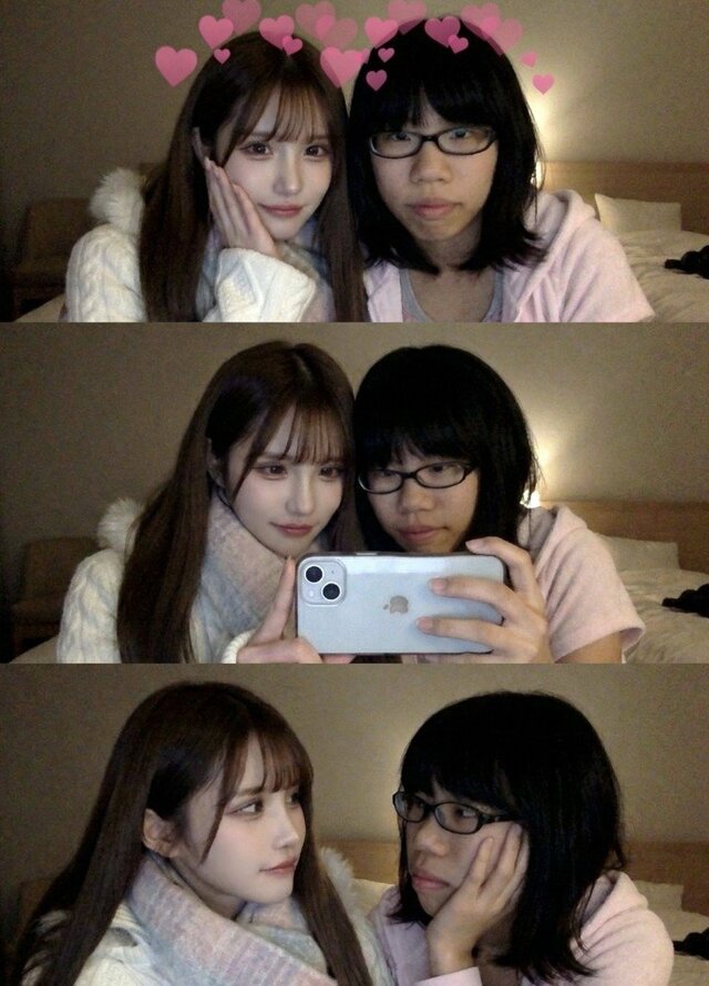 整形後（右）と整形前（左）の平瀬あいり。自分をツーショット風に加工している。（画像は本人公式Xより）