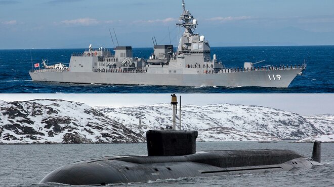 あさひ型［護衛艦］（上）とボレイ級［潜水艦］