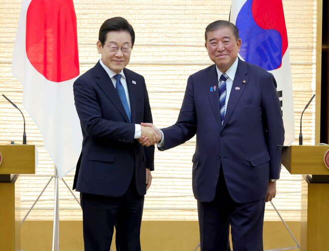 共同記者発表後の石破茂首相と李在明大統領