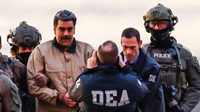 米軍に捕捉され法廷に連行されるマドゥロ大統領