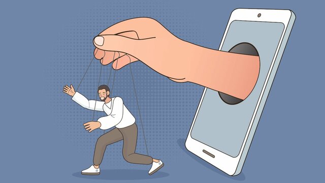 操り人形のようにスマホに操られた人のイラスト
